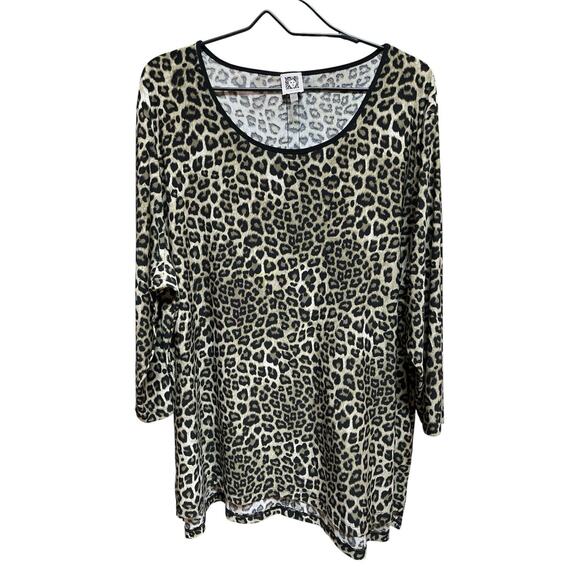 Anne Klein Women’s Top Blouse Size 2X Cheetah Print Button Accents Down Back - Picture 1 of 9